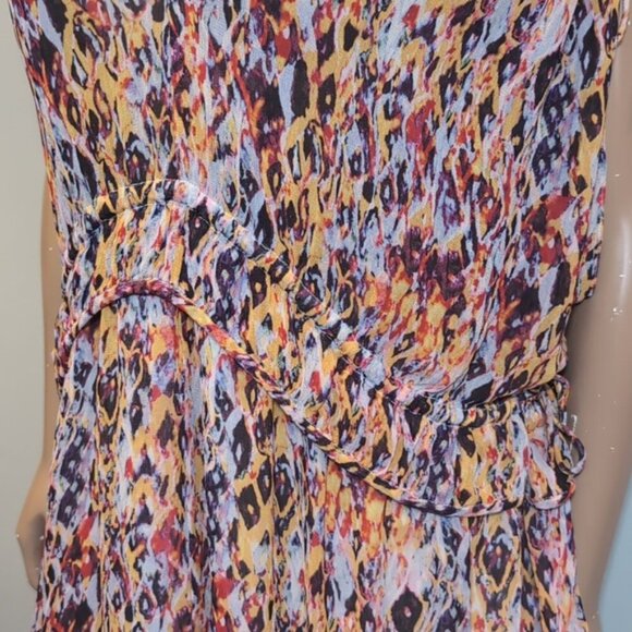 Iro Plum Sleeveless Mini Dress Watercolor Flowy Drawstring Vneck US Size 10 - Picture 5 of 16
